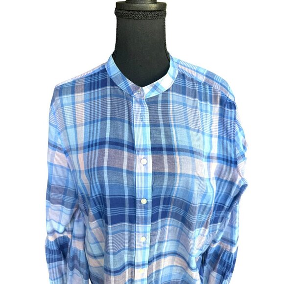 Softened Loft Semi Sheer Plaid Shirt Top XL Blue Pink Cotage Core Artsy Cotton - Picture 4 of 9